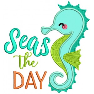 Seas The Day Seahorse Applique Machine Embroidery Design Digitized Pattern